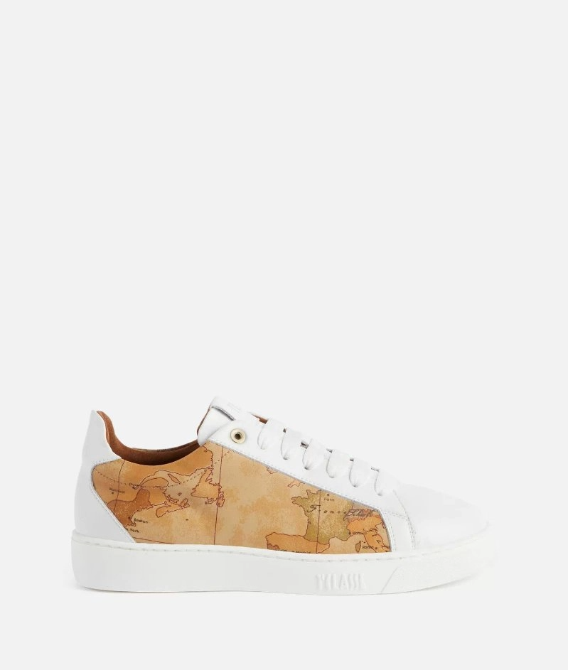 Sneakers in pelle liscia ed eco nappa Geo Classic Bianche